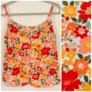 Summer Bright Floral Faux Button Wavy Cut Tank top
